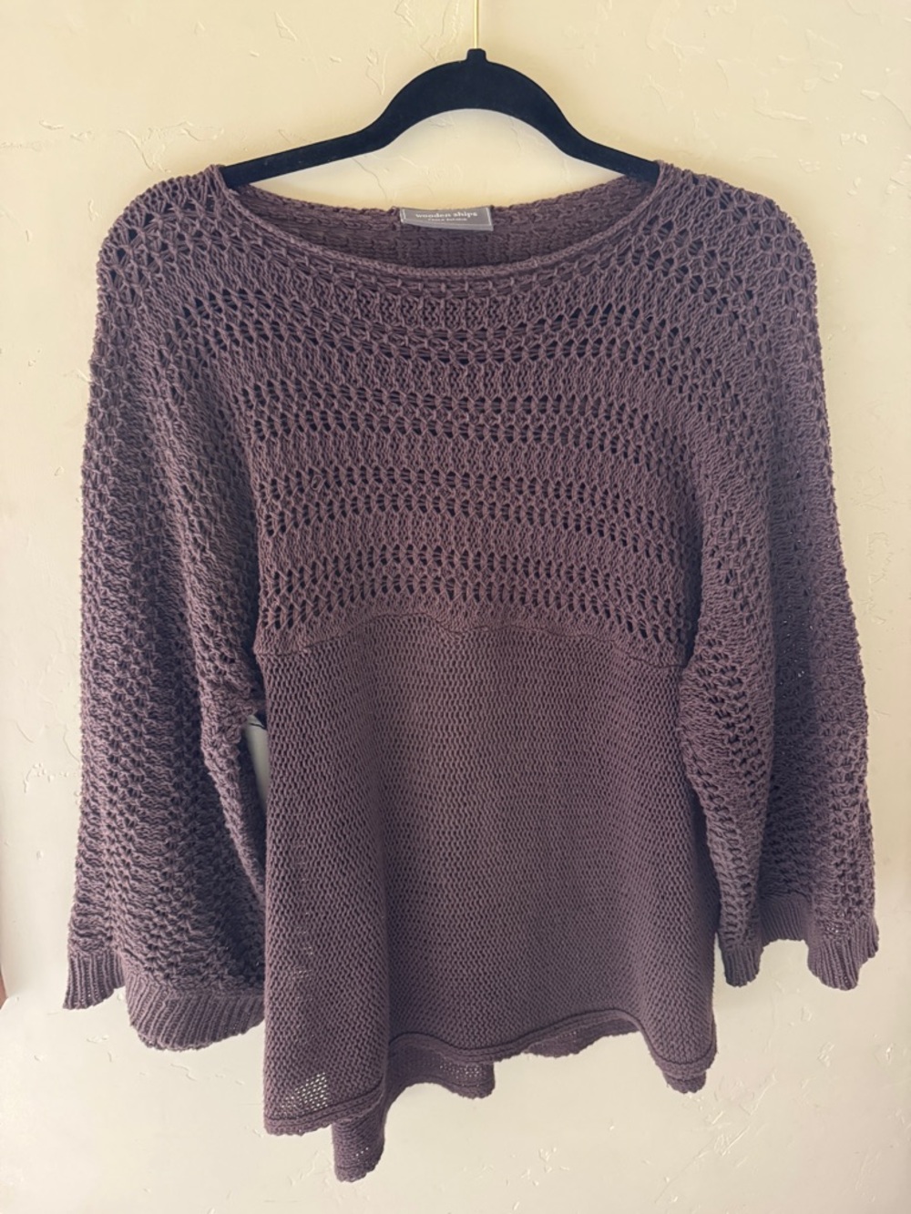 Wooden Ships Open-Knit Crewneck Sweater in Dusty Plum